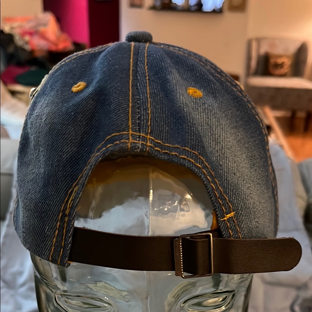 NWOT Crystal Embellished Denim Cap with Distressing on the Bill - Adjustable - Picture 3 of 5